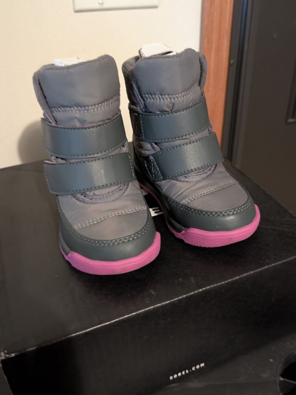 Sorel Kids Gray Winter Boots with Pink Soles